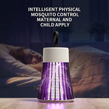 1--The mosquito and fly zapper works with a USB connection with LED lighting to attract and kill flying insects and can be placed near the bed