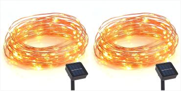 1--33FT/ 10M 100 LED Solar Waterproof Outdoor String Lights - Pack of 2