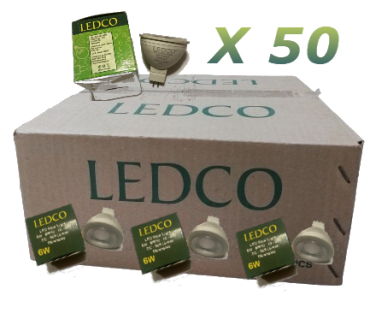50 مصباح / لمبة ليد سبوت اضاءة دافئة ( وورم ) 6 وات متوافق مع جهاز ديمر ( DIMMABLE ) DC ( 12-24 فولت)