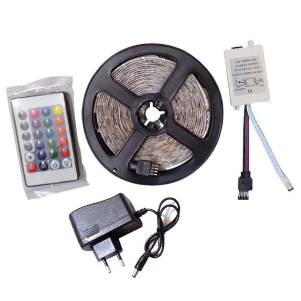 1--Waterproof LED lighting strip, 5 meters long, RGB colors 5050 model, with a remote control that contains many beautiful operating systems.