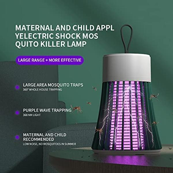 1--The mosquito and fly zapper works with a USB connection with LED lighting to attract and kill flying insects and can be placed near the bed