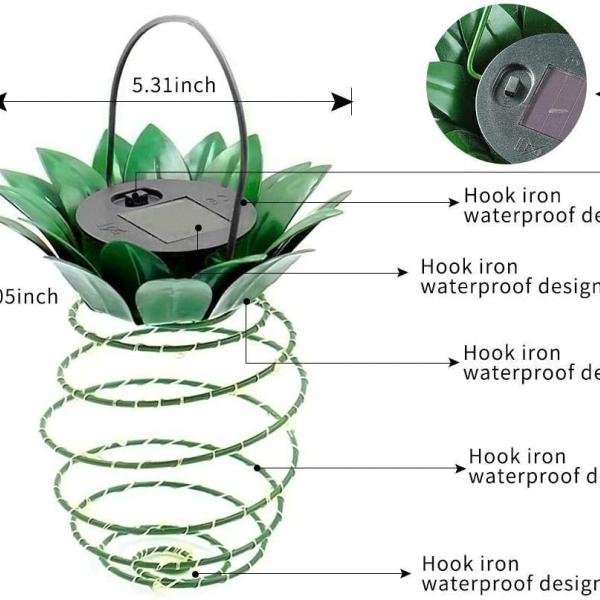 1--Solar Pineapple Lights with LED Panel, Waterproof Hanging Outdoor Decor, Garden Landscape Wall Light for Lawn and Patio