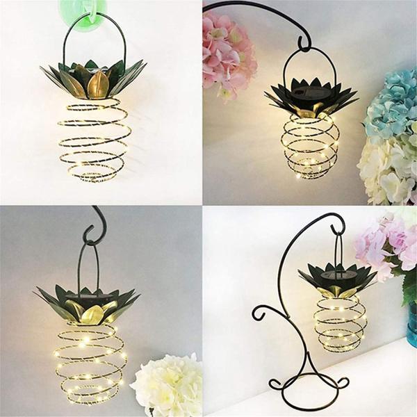1--Solar Pineapple Lights with LED Panel, Waterproof Hanging Outdoor Decor, Garden Landscape Wall Light for Lawn and Patio