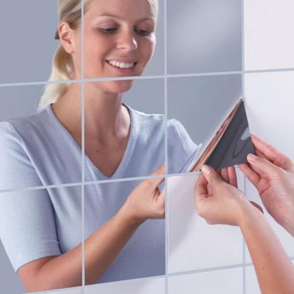 1--16pcs Square Mirror Tile Wall Stickers 3d Decal Mosaic Diy Home Room Decoration