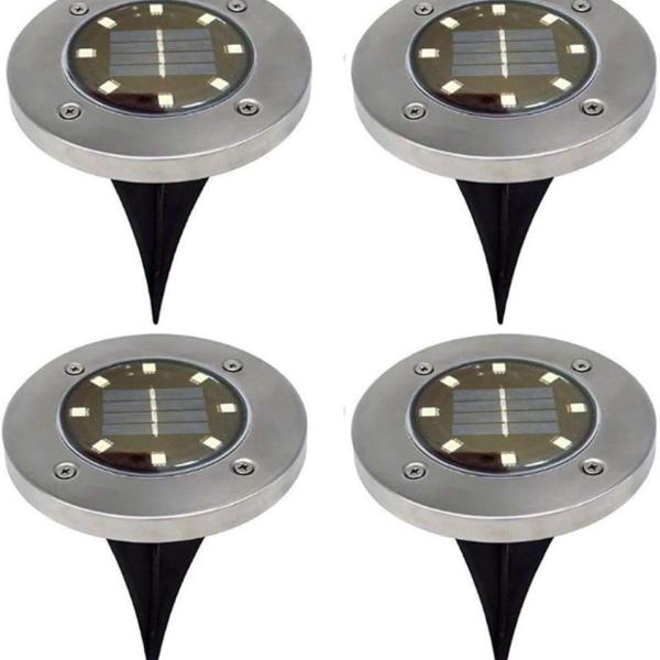 4-Solar Ground Lights, 8 LED Solar Garden Outdoor In-Ground Light, Waterproof Sensing Landscape Lights for Lawn Pathway Yard Driveway Patio Walkway Pool Area, White Light