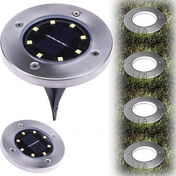 4-Solar Ground Lights, 8 LED Solar Garden Outdoor In-Ground Light, Waterproof Sensing Landscape Lights for Lawn Pathway Yard Driveway Patio Walkway Pool Area, White Light