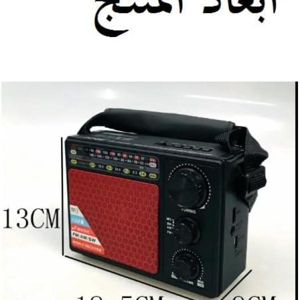 1-NNS 2033S radio device with 3 bands (FM-AM-SW) equipped with high sensitivity for outdoor use. It operates and charges via solar power and works with 2 batteries of 1.5 volts or a USB charger.