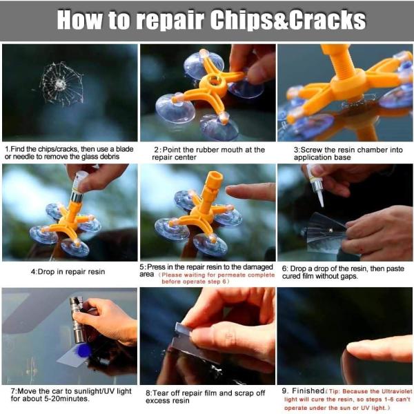 Quick Fix Windshield Repair Kit, Windscreen Windshield Repair tool Set for Chips and Cracks, Bulls-Eye, Spider Web, Star-Shaped, Half-Moon Crescentsd, Half-Moon Crescents 